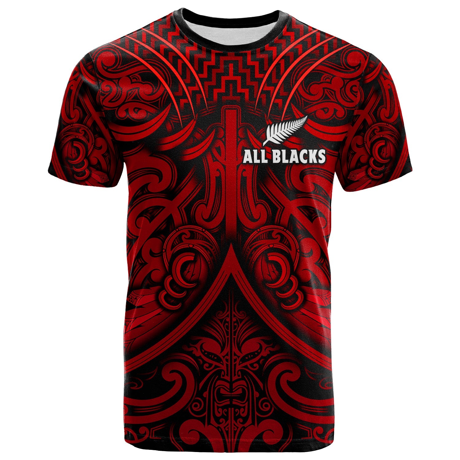 New Zealand Silver Fern Rugby T Shirt All Black Red NZ Maori Pattern LT13 Red - Polynesian Pride