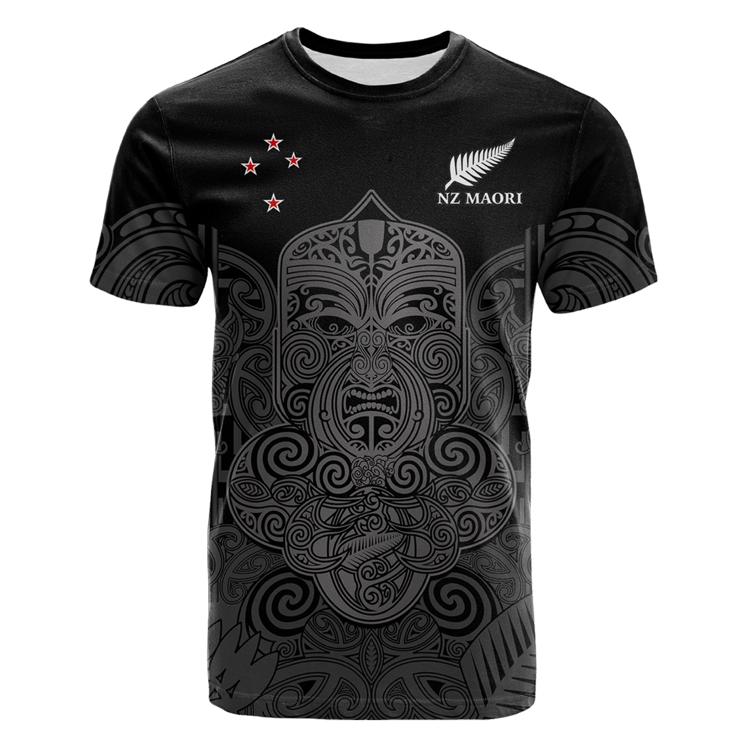 New Zealand Tiki Rugby T Shirt NZ Maori Koru Pattern Ver.01 LT14 Black - Polynesian Pride