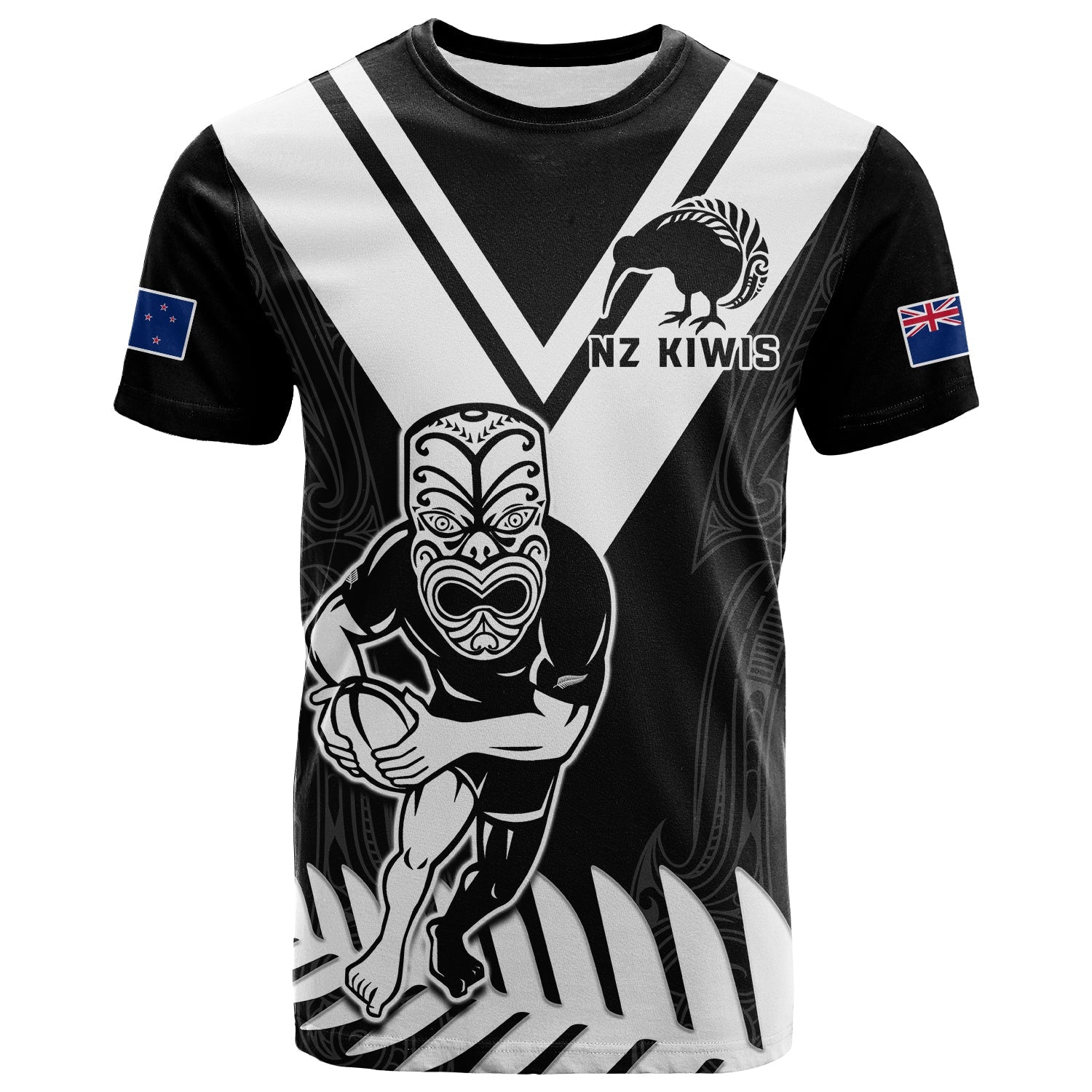 New Zealand Silver Fern Rugby T Shirt NZ Kiwi Pacific Maori Sporty LT14 Black - Polynesian Pride