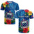 Custom Samoa T Shirt Coat of Arms Mix Tropical Flowers LT14 Blue - Polynesian Pride