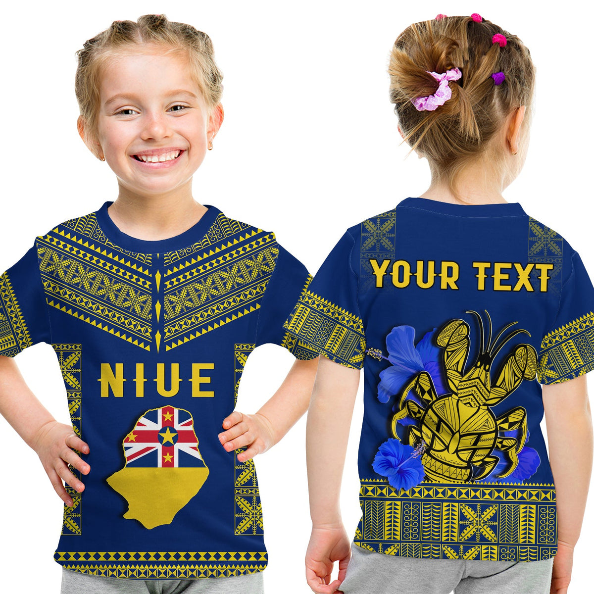 Custom Niue T Shirt Happy Constitution Day Niuean Hiapo Crab With Map LT14 - Polynesian Pride