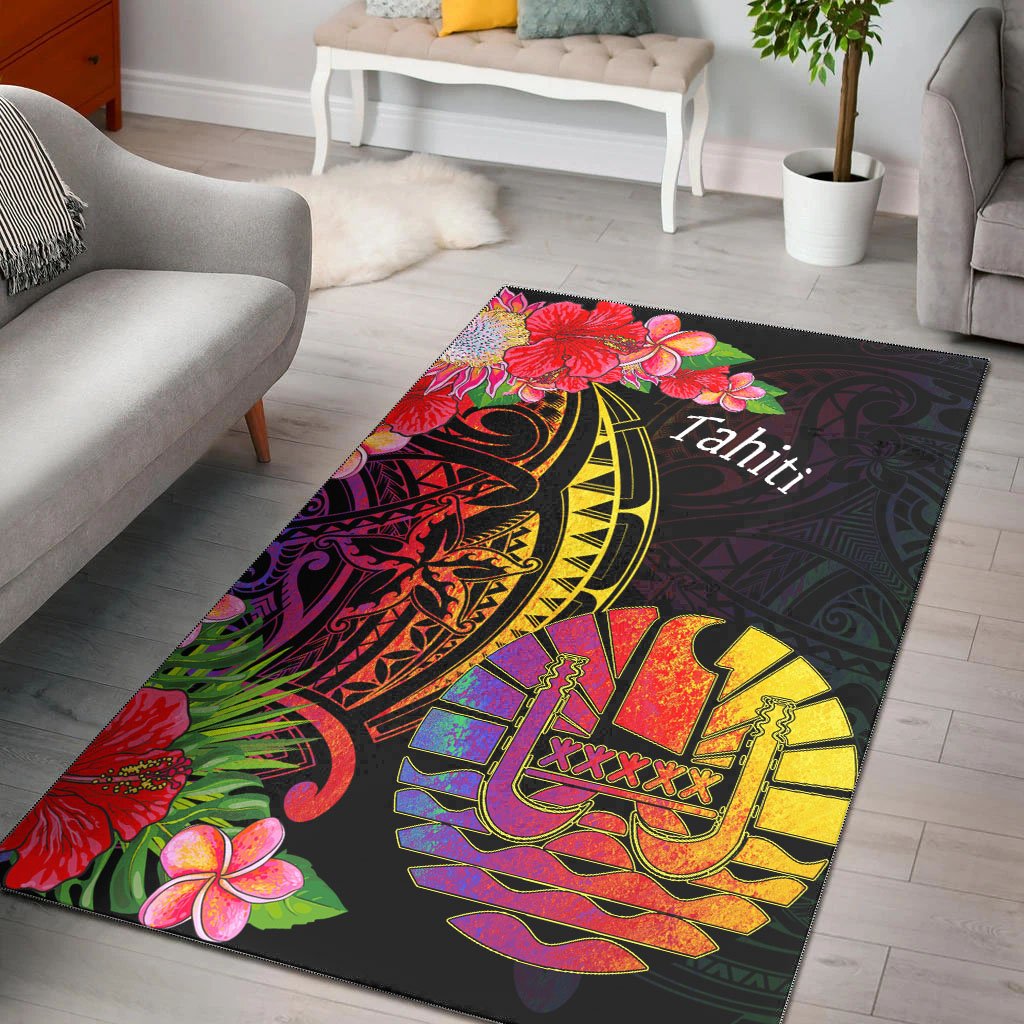 Tahiti Area Rug - Tropical Hippie Style Black - Polynesian Pride