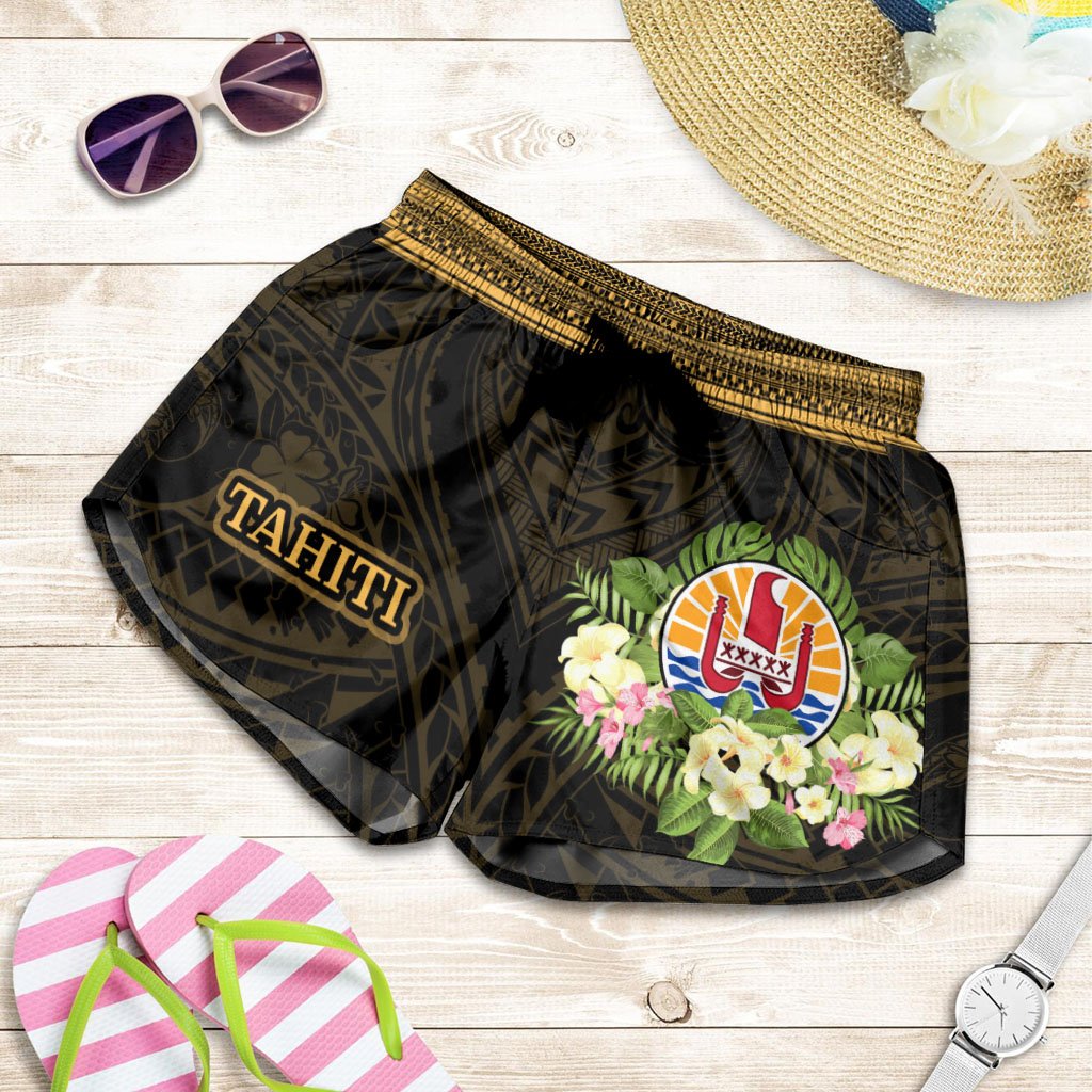 Tahiti Women's Shorts - Polynesian Gold Patterns Collection Women Black - Polynesian Pride