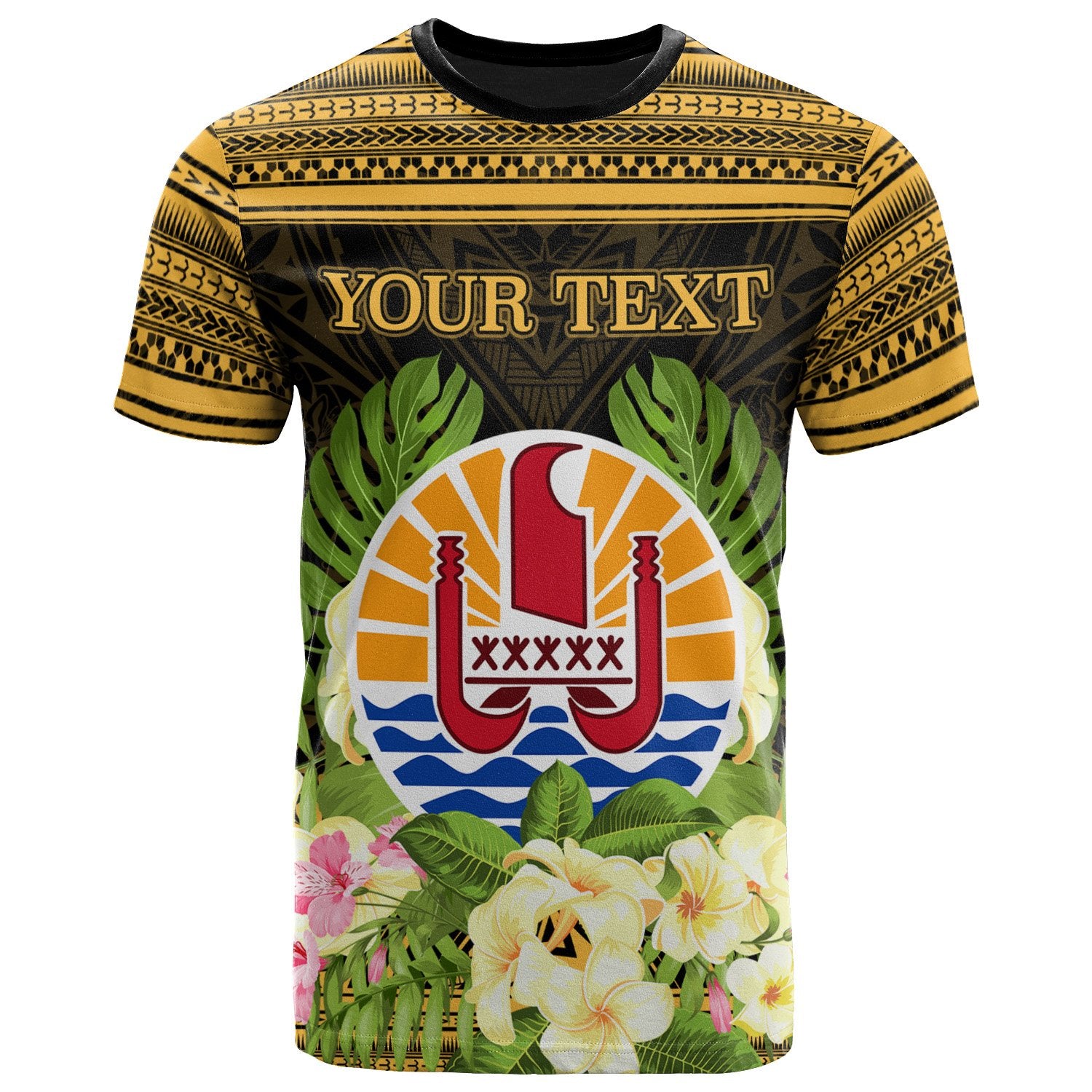 French Polynesia Tahiti T Shirt Custom Tahiti of Seal Tropical Flowers Style Unisex Black - Polynesian Pride
