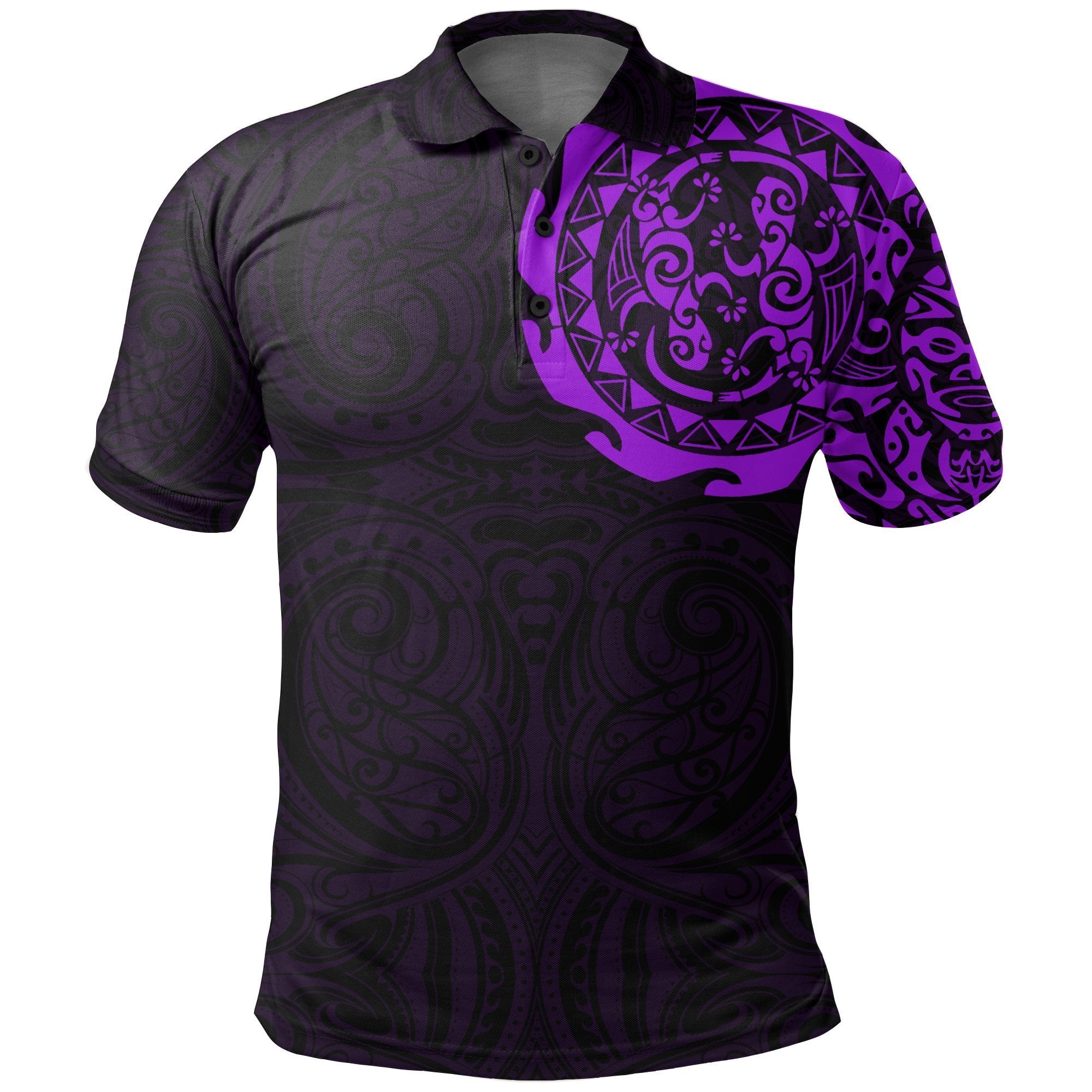 Maori Tangaroa Tattoo New Zealand Polo Shirt Purple Unisex Black - Polynesian Pride
