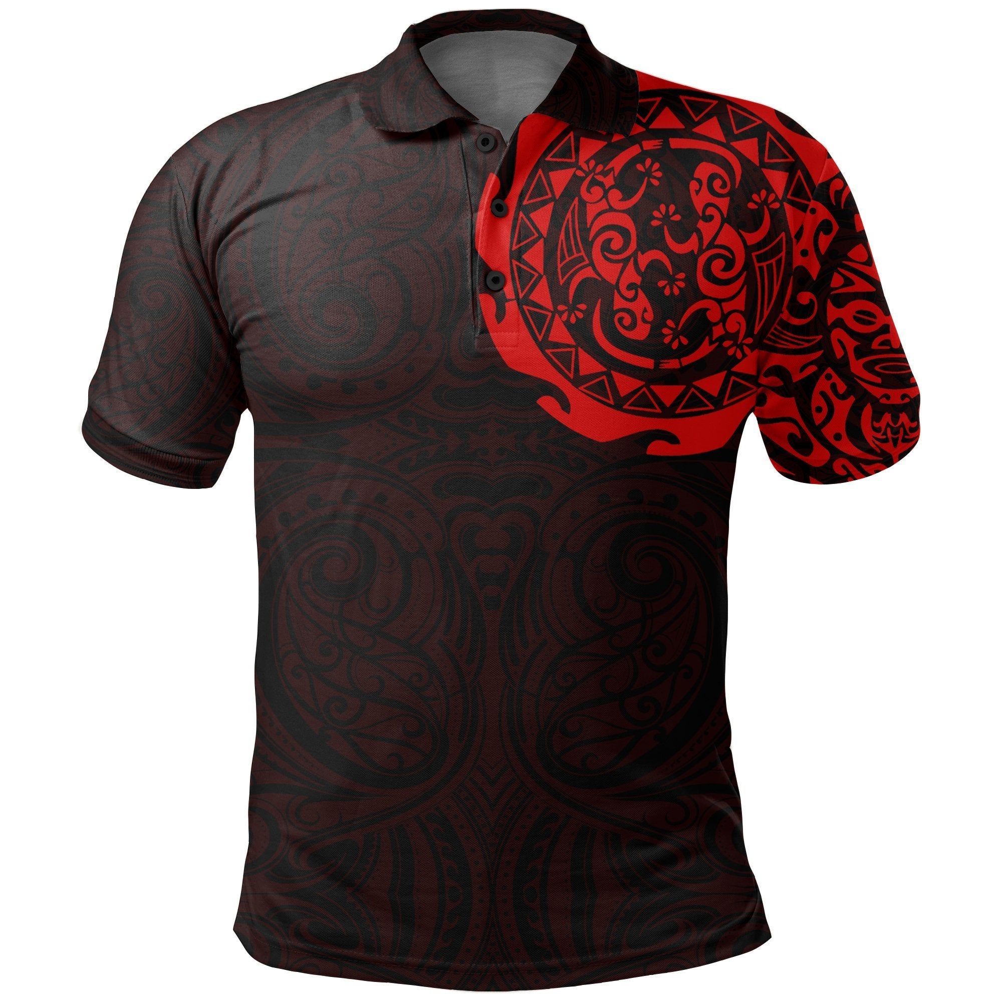 Maori Tangaroa Tattoo New Zealand Polo Shirt Red Unisex Black - Polynesian Pride