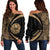 French Polynesia Off Shoulder Sweatshirt Coat Of Arm Lauhala Gold Circle Women Gold - Polynesian Pride