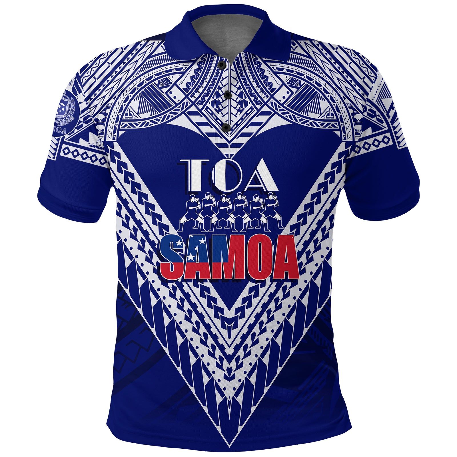 Customize Toa Samoa RLS Warriors Siva Tau Polo Shirt - LT7 Blue - Polynesian Pride