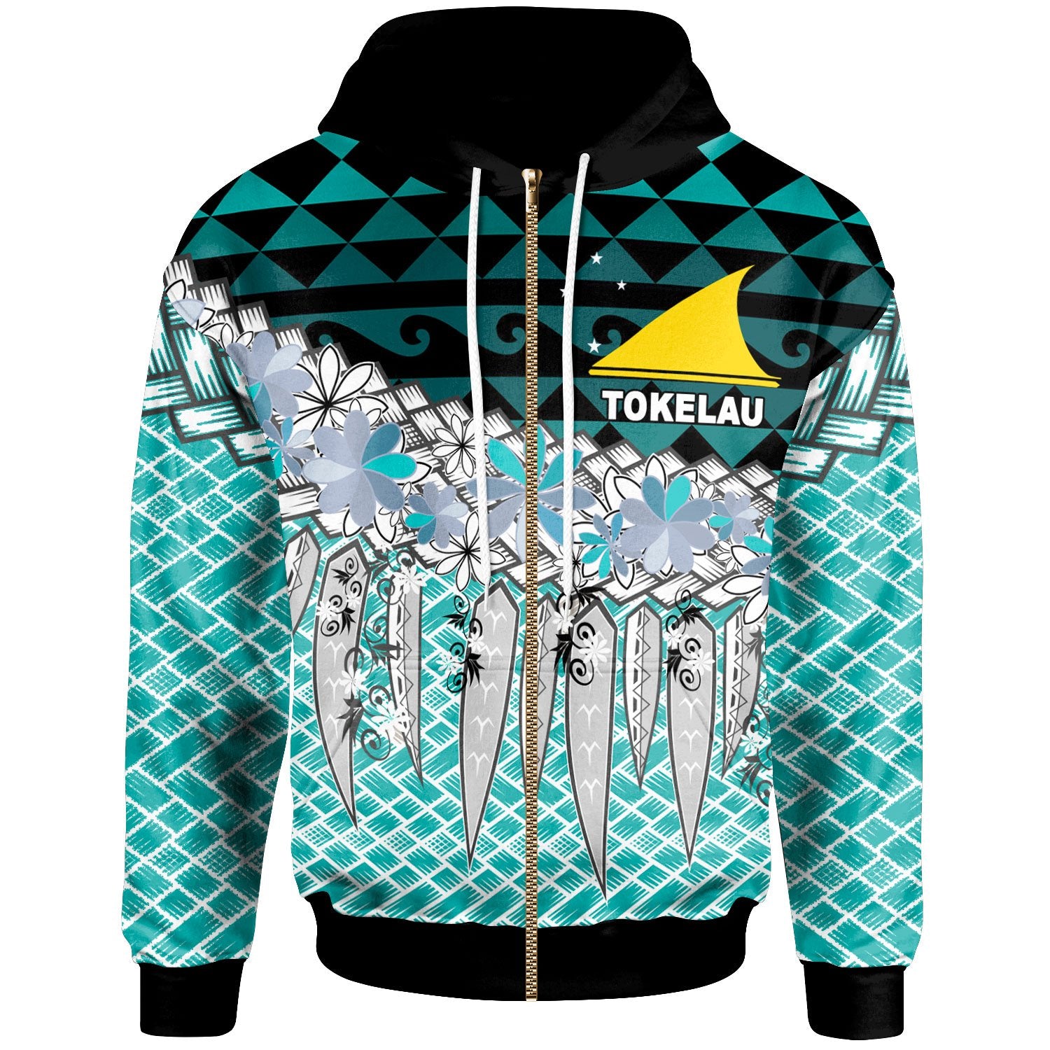 Tokelau Zip Hoodie Coconut Leaves Weave Pattern Blue Unisex Blue - Polynesian Pride