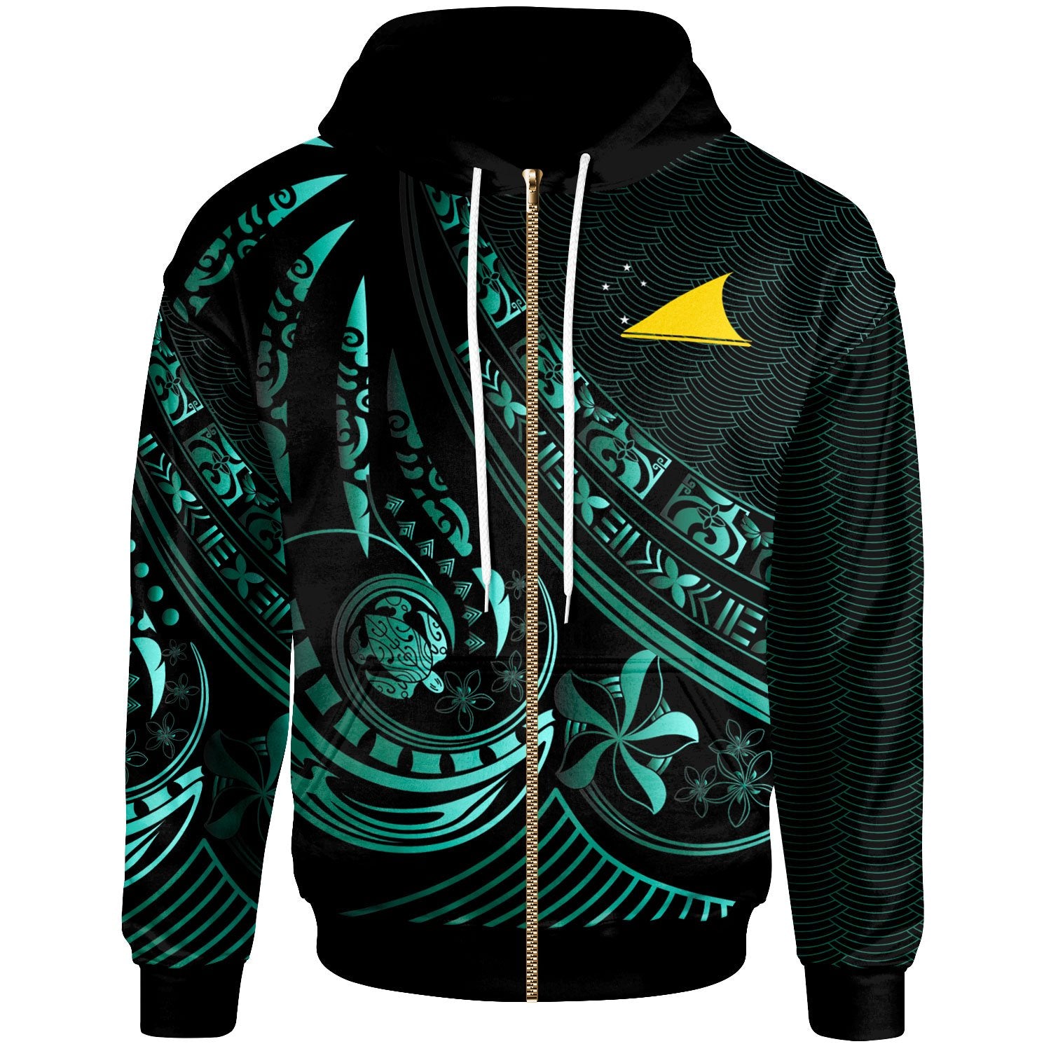 Tokelau Zip Hoodie The Flow of The Ocean Unisex Green - Polynesian Pride