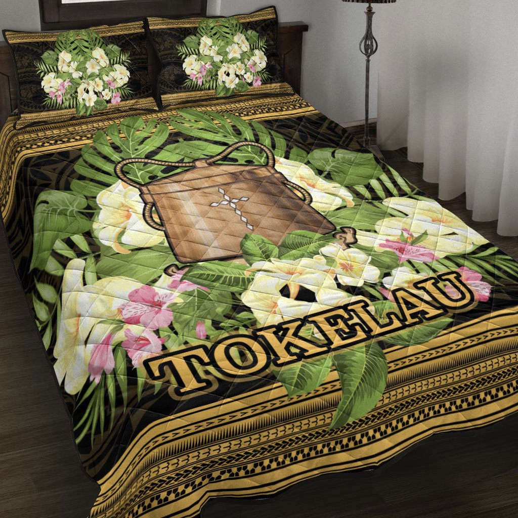 Tokelau Quilt Bed Set - Polynesian Gold Patterns Collection Black - Polynesian Pride