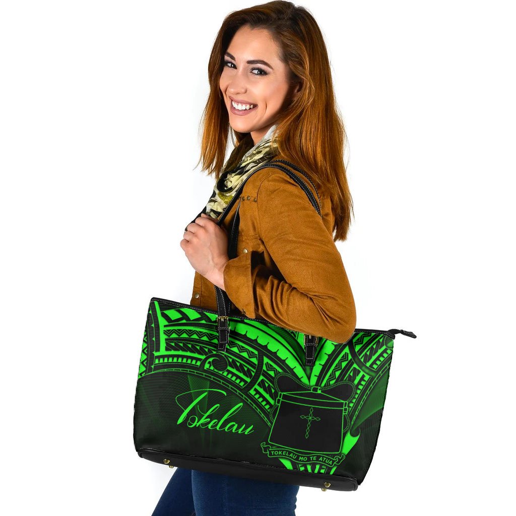 Tokelau Leather Tote - Green Color Cross Style Black - Polynesian Pride