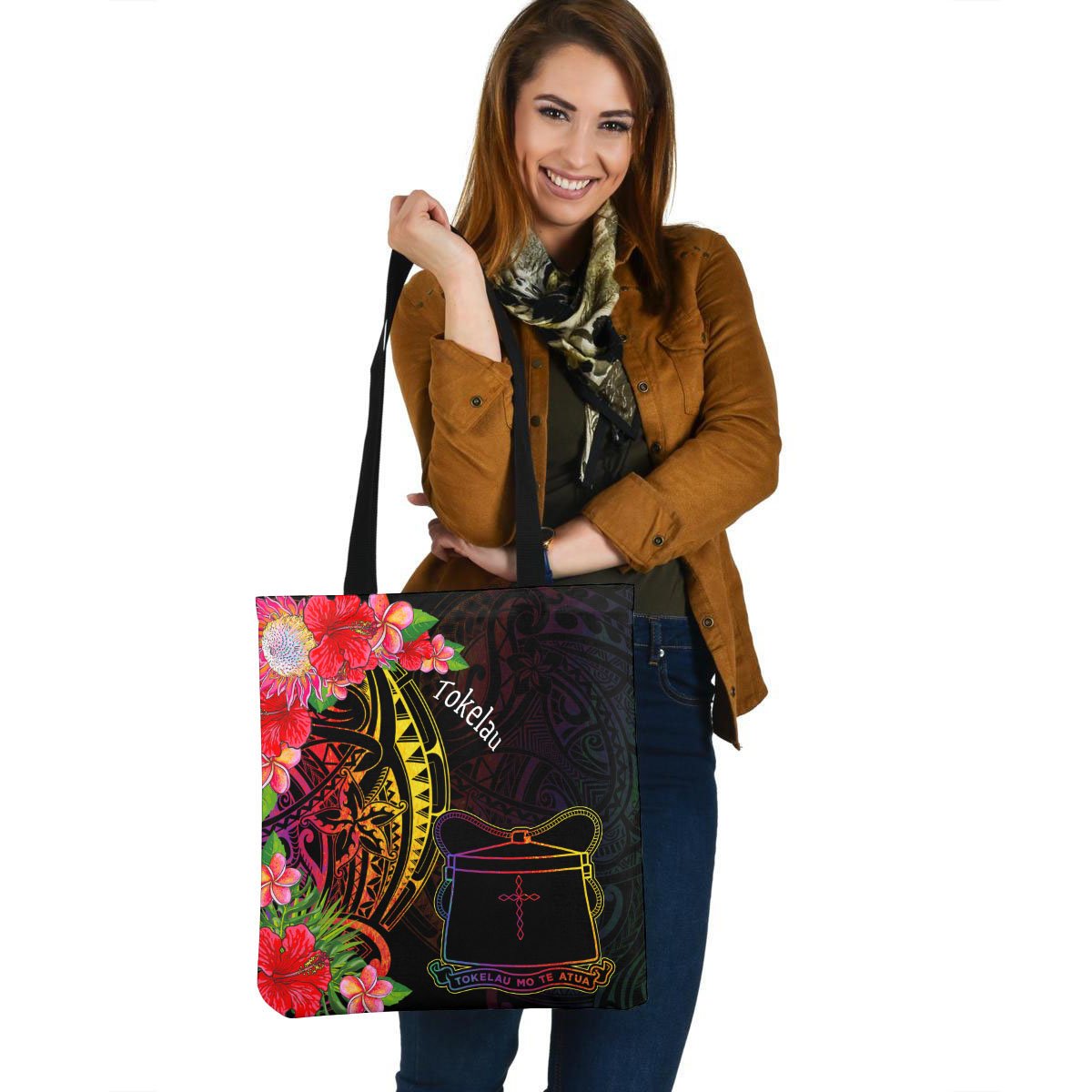 Tokelau Tote Bag - Tropical Hippie Style Tote Bag One Size Black - Polynesian Pride