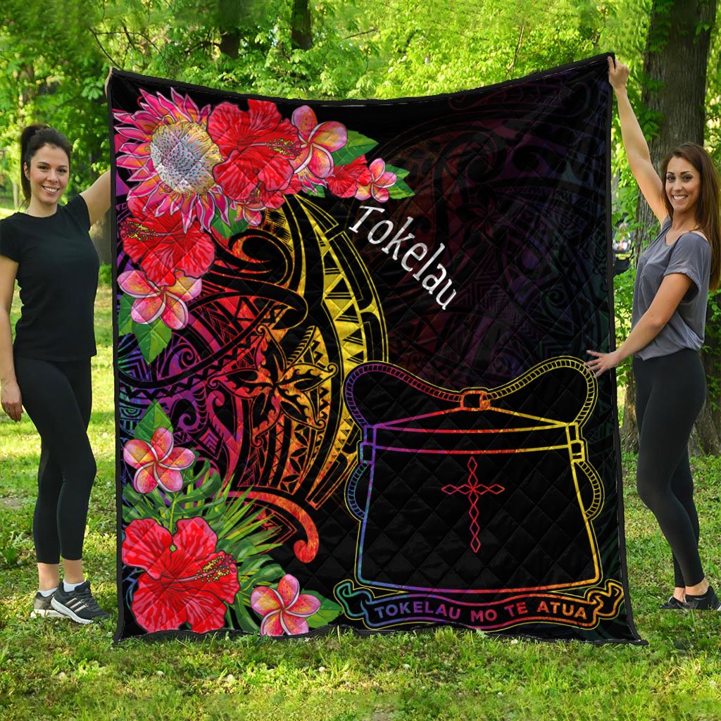 Tokelau Premium Quilt - Tropical Hippie Style Black - Polynesian Pride