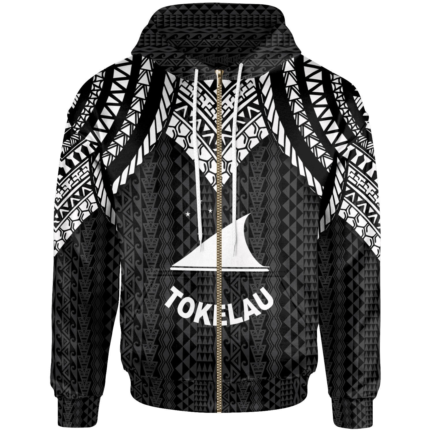 Tokelau Zip up Hoodie Polynesian Armor Style Black Unisex Black - Polynesian Pride