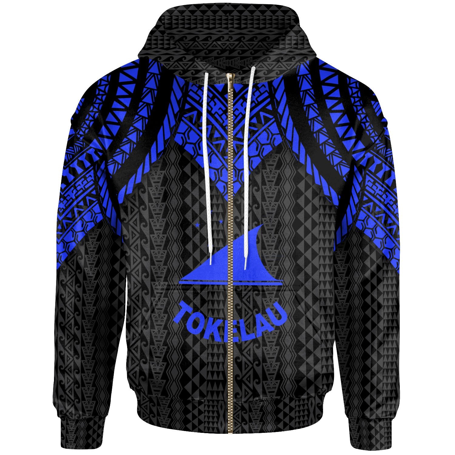 Tokelau Zip up Hoodie Polynesian Armor Style Blue Unisex Blue - Polynesian Pride