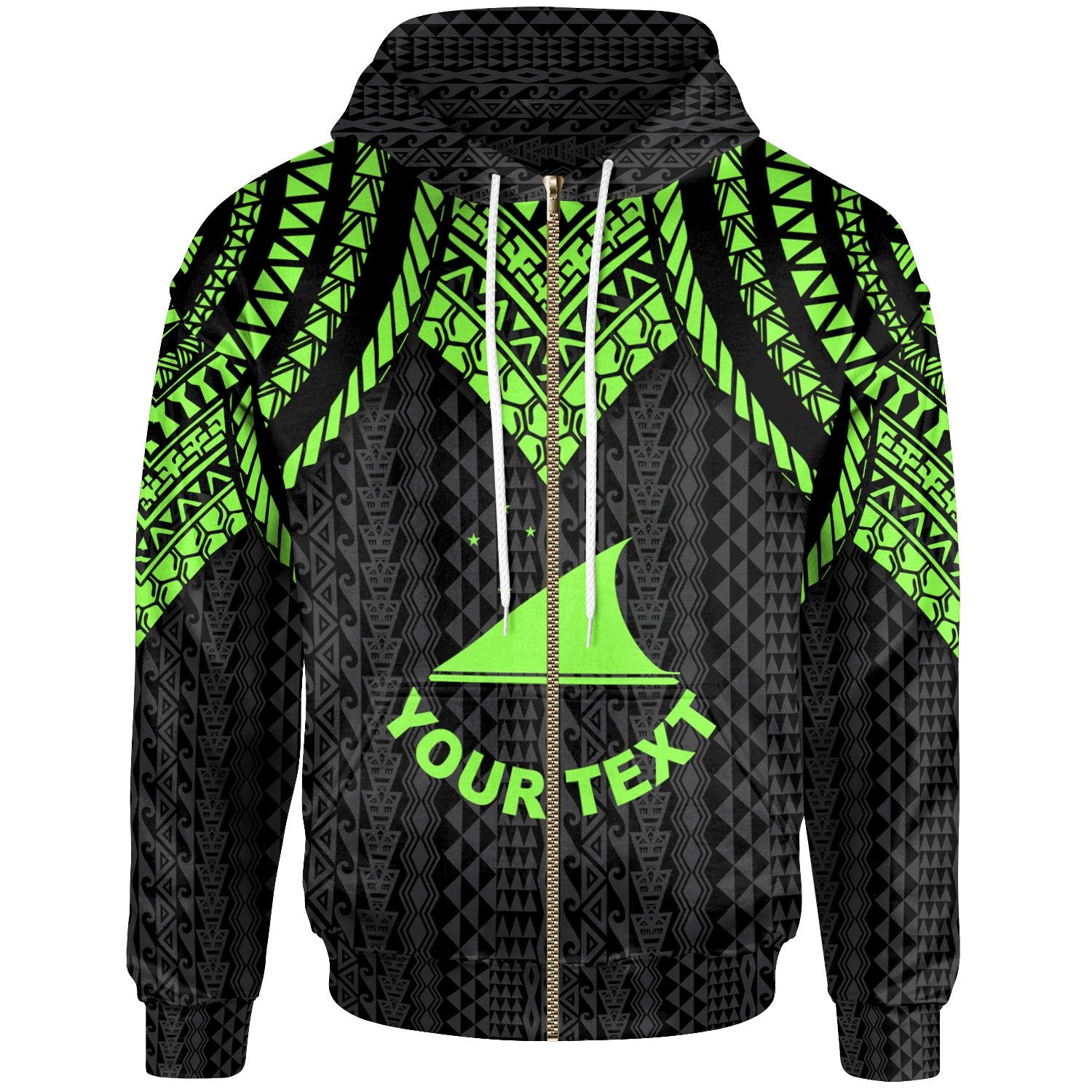 Tokelau Custom Zip up Hoodie Polynesian Armor Style Green Unisex Green - Polynesian Pride