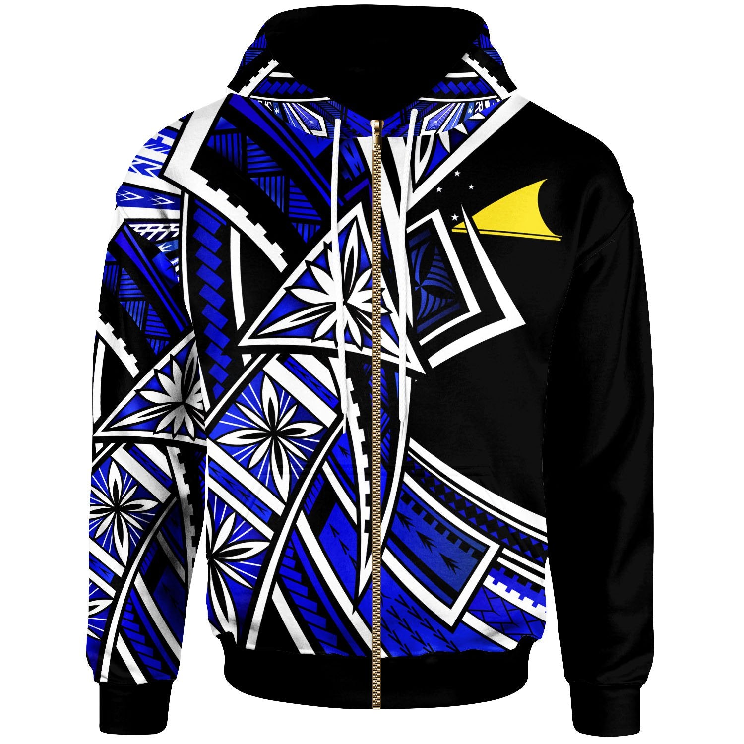 Tokelau Zip up Hoodie Tribal Flower Special Pattern Blue Color Unisex Blue - Polynesian Pride