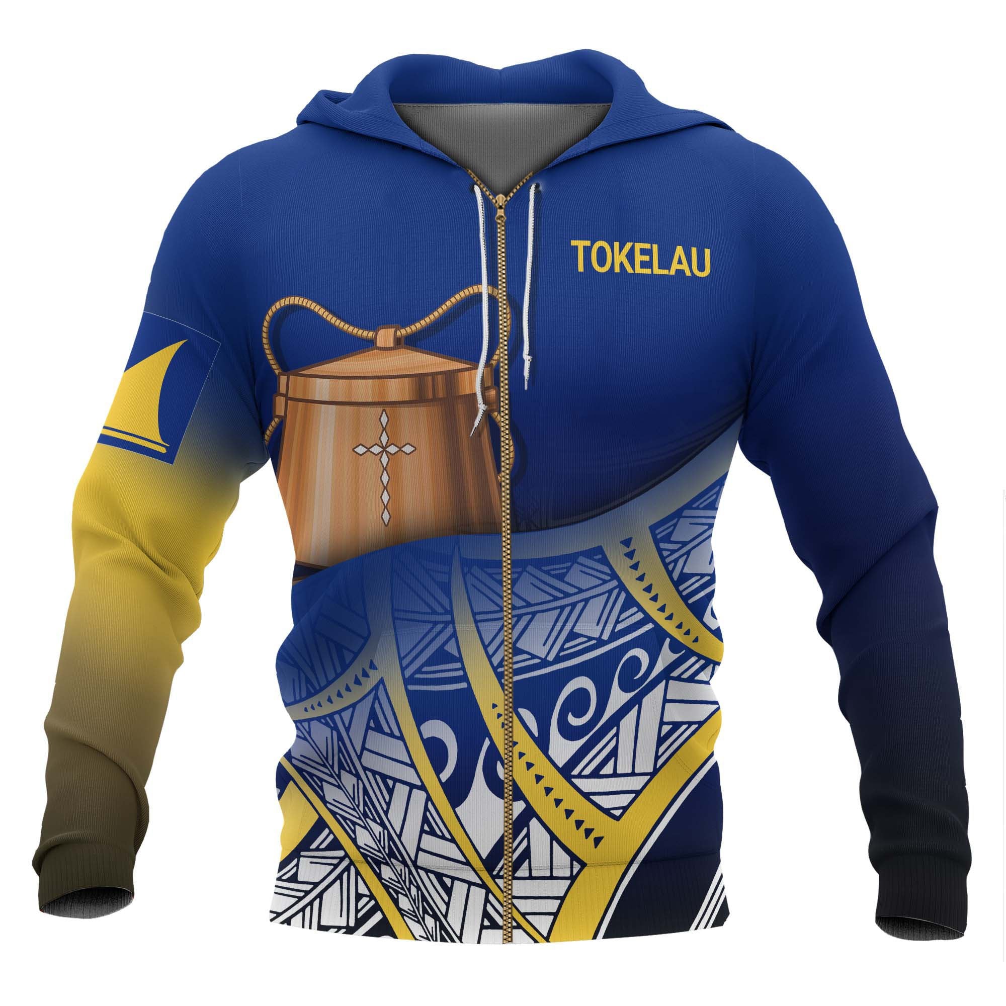 Tokelau Coat of Arms Zip up Hoodie Polynesian Pattern Unisex Blue - Polynesian Pride