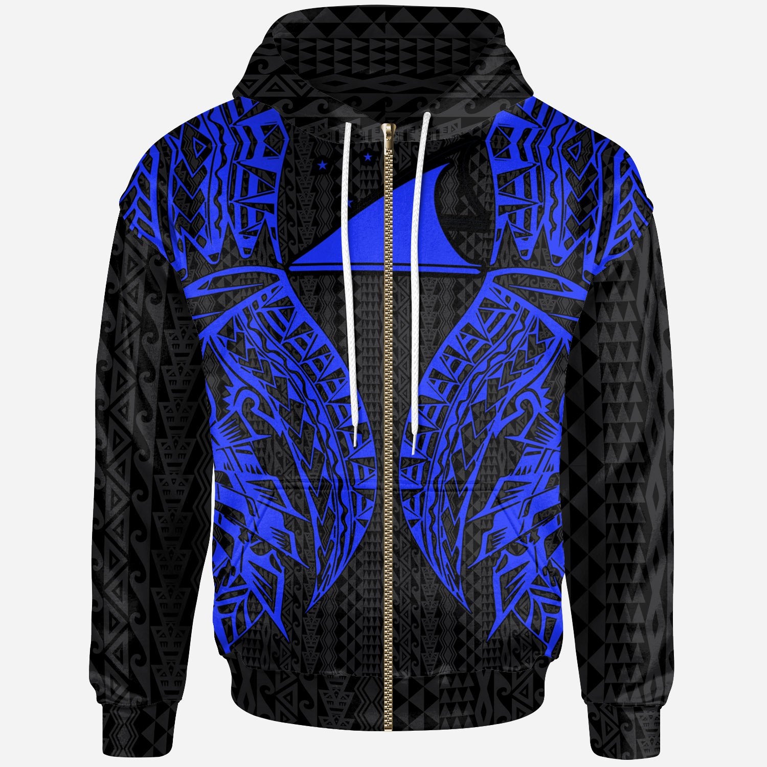 Tokelau Zip up Hoodie Polynesian Lion Head Blue Style Unisex Blue - Polynesian Pride