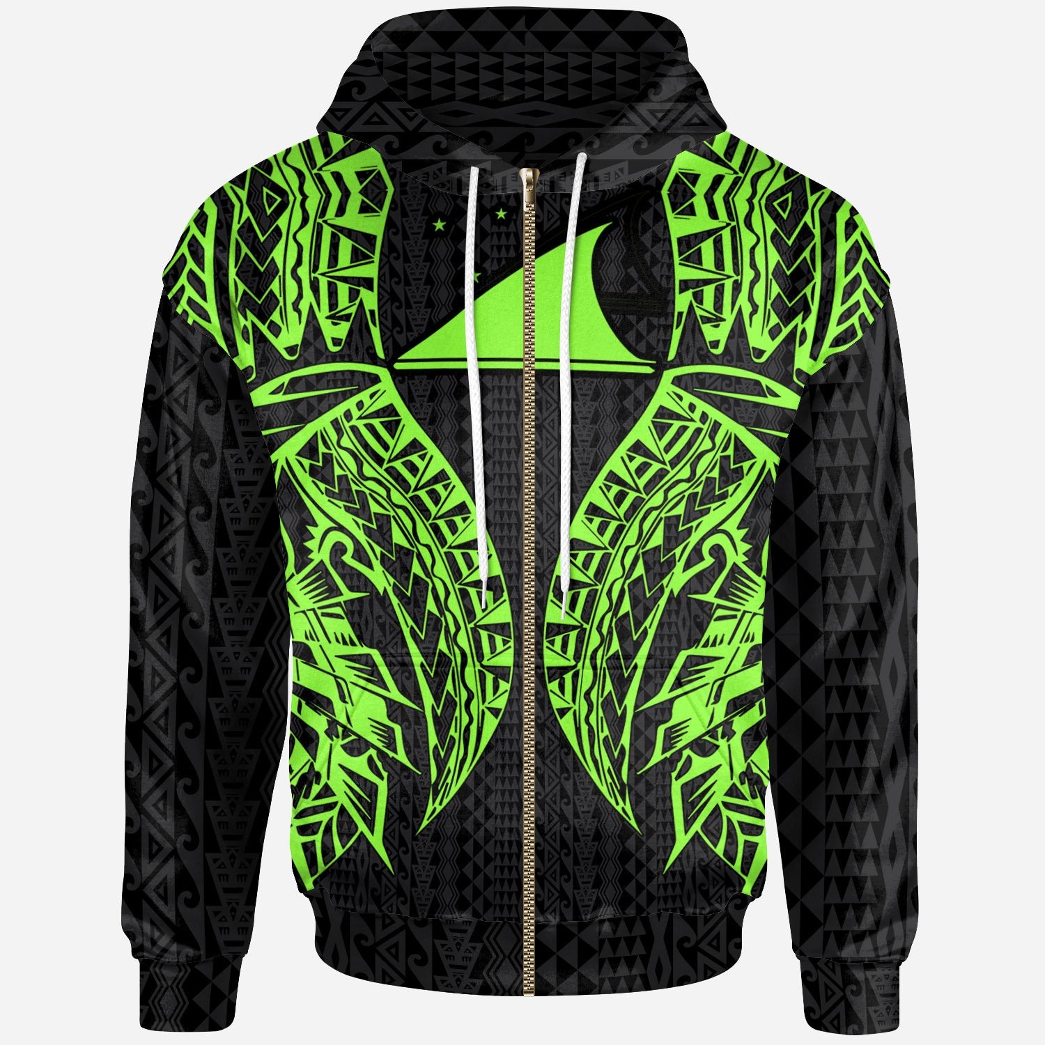 Tokelau Zip up Hoodie Polynesian Lion Head Green Style Unisex Green - Polynesian Pride