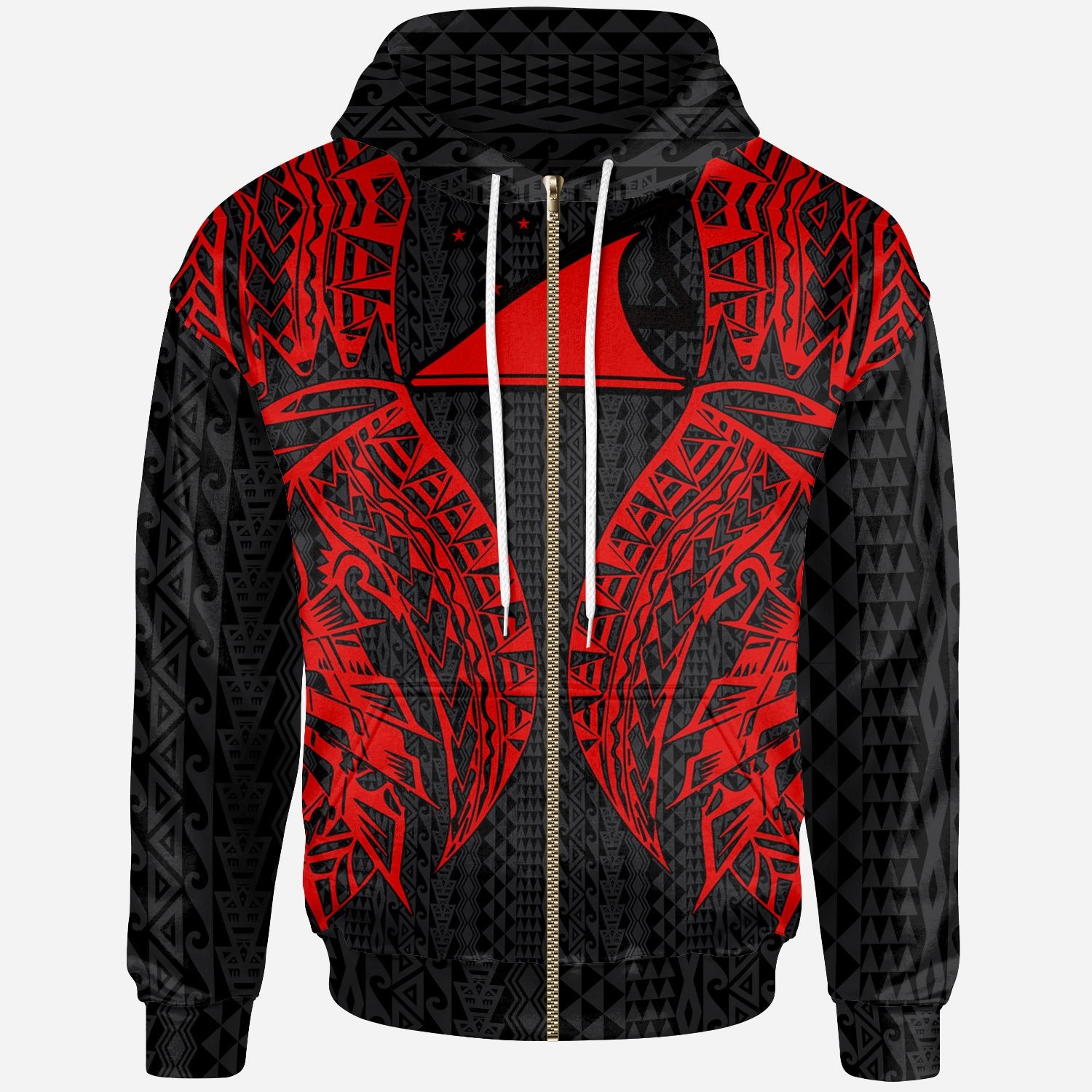 Tokelau Zip up Hoodie Polynesian Lion Head Red Style Unisex Red - Polynesian Pride