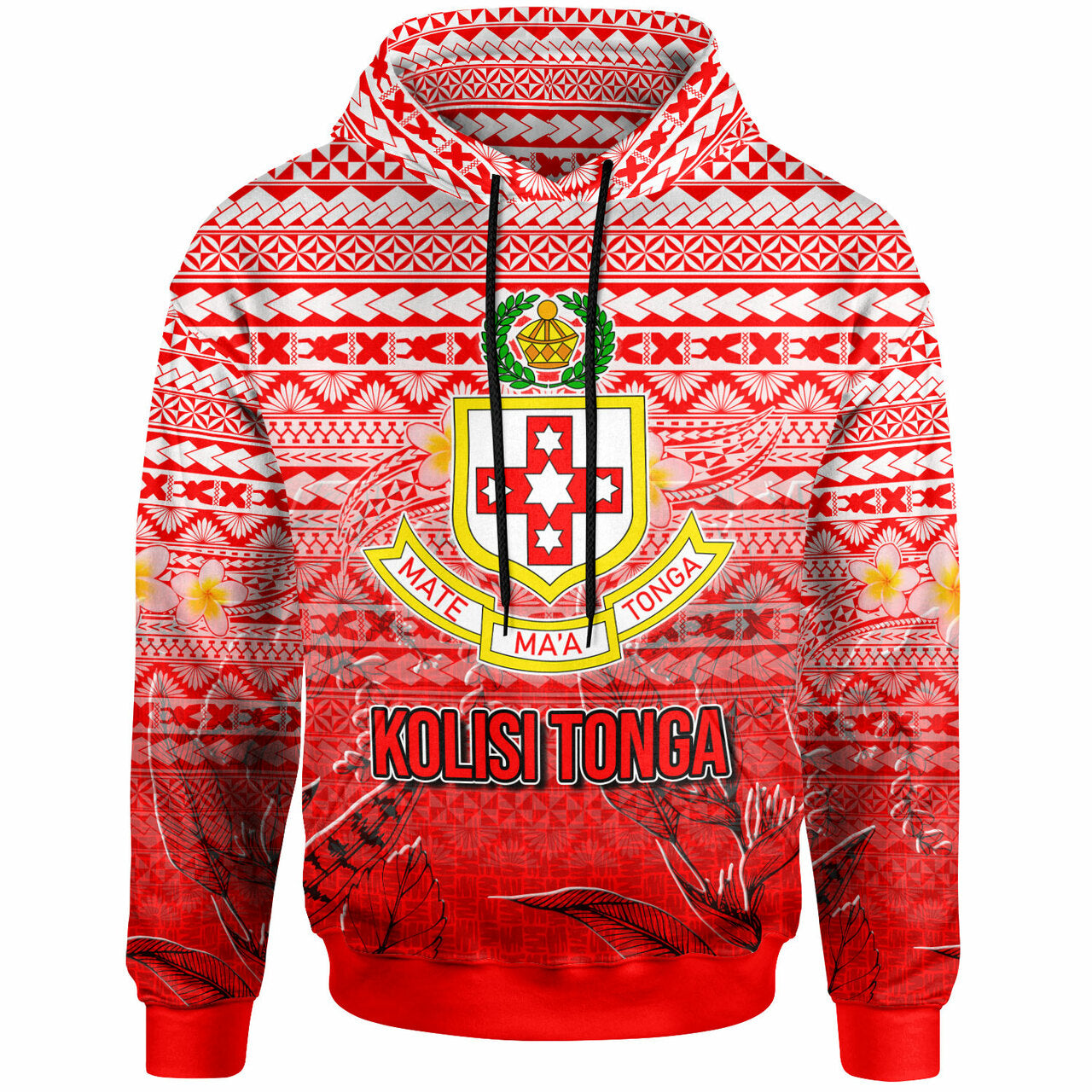 Tonga Custom Hoodie Kolisi Tonga With Tropical Flowers LT10 Red - Polynesian Pride