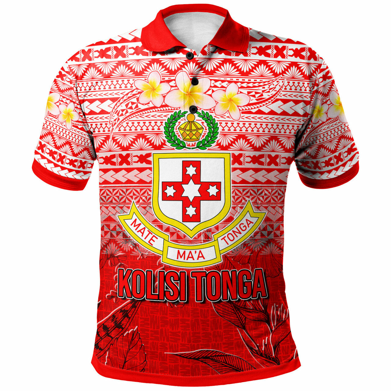 Tonga Custom Polo Shirt Kolisi Tonga With Tropical Flowers LT10 Red - Polynesian Pride