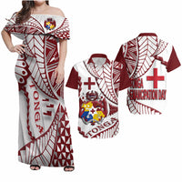 Tonga Emancipation Day Matching Dress and Hawaiian Shirt Kupesi Pattern No.1 White LT9 White - Polynesian Pride