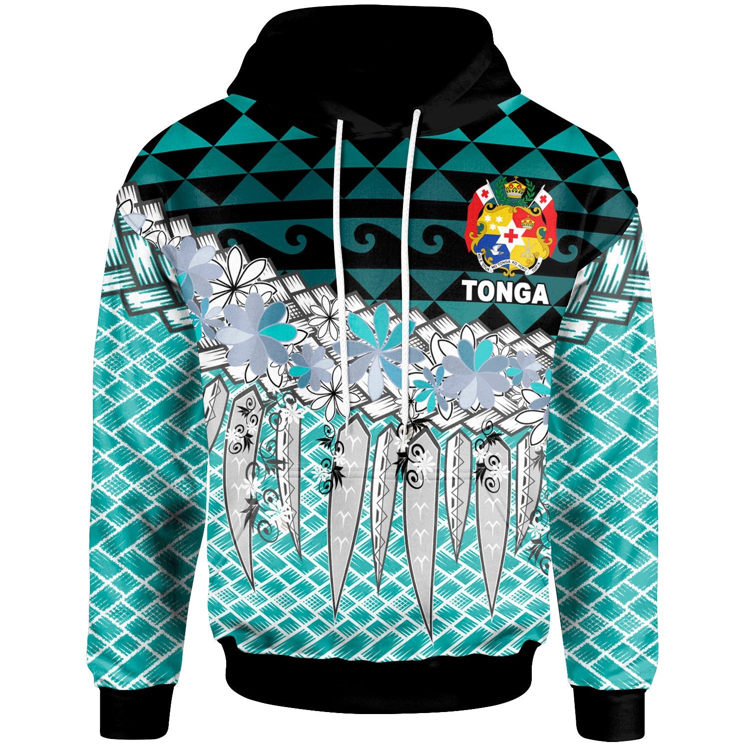 Tonga Hoodie Coconut Leaves Weave Pattern Blue Unisex Blue - Polynesian Pride