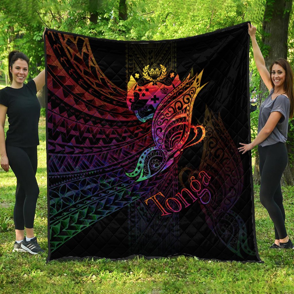 Tonga Premium Quilt - Butterfly Polynesian Style Black - Polynesian Pride