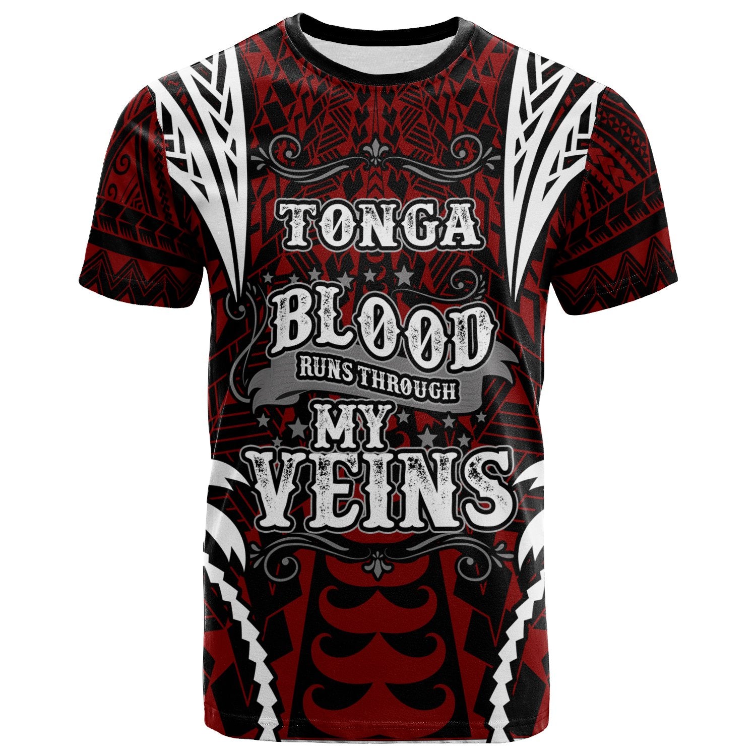 Tonga T Shirt Blood Runs Through My Veins Style Flag Unisex Red - Polynesian Pride