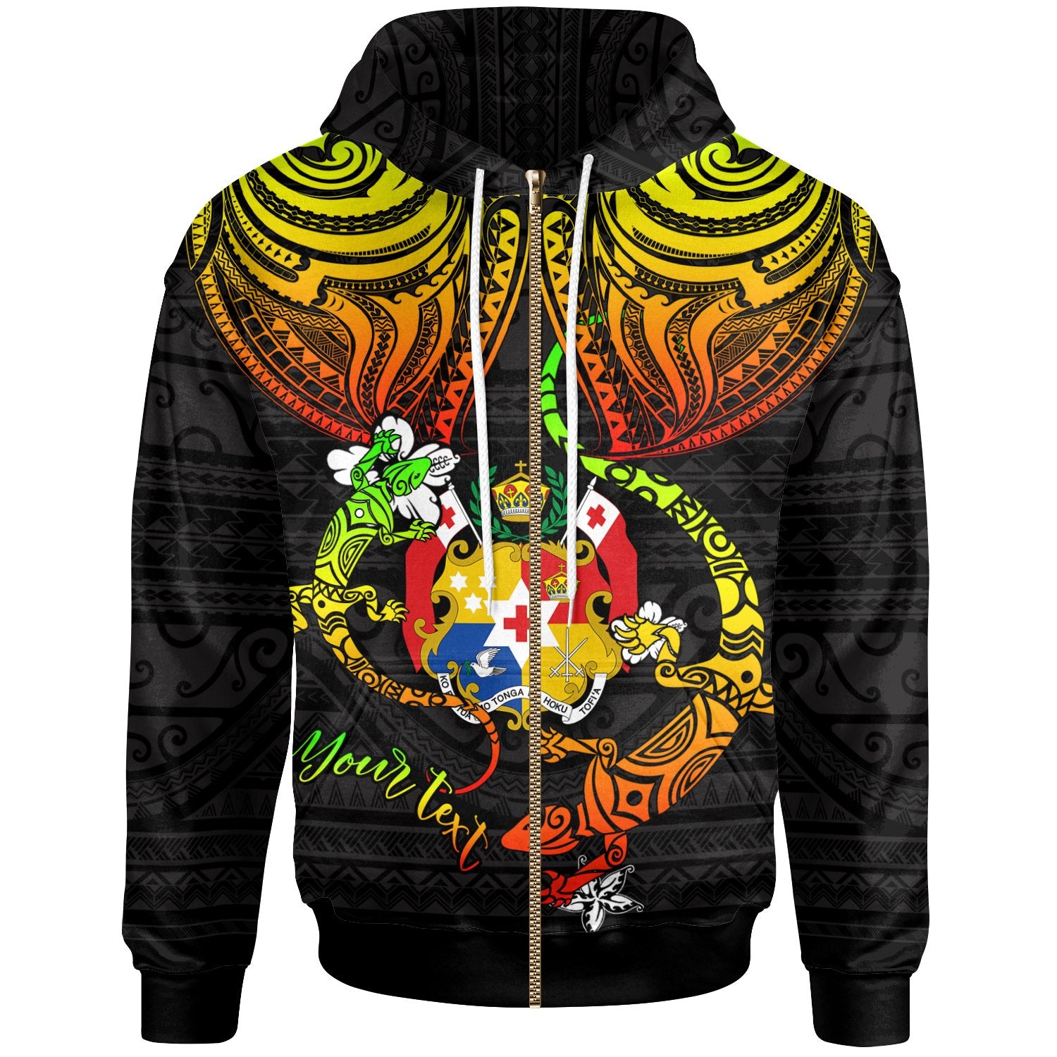 Tonga Custom Zip up Hoodie Lizard Good Chest Unisex Reggae - Polynesian Pride