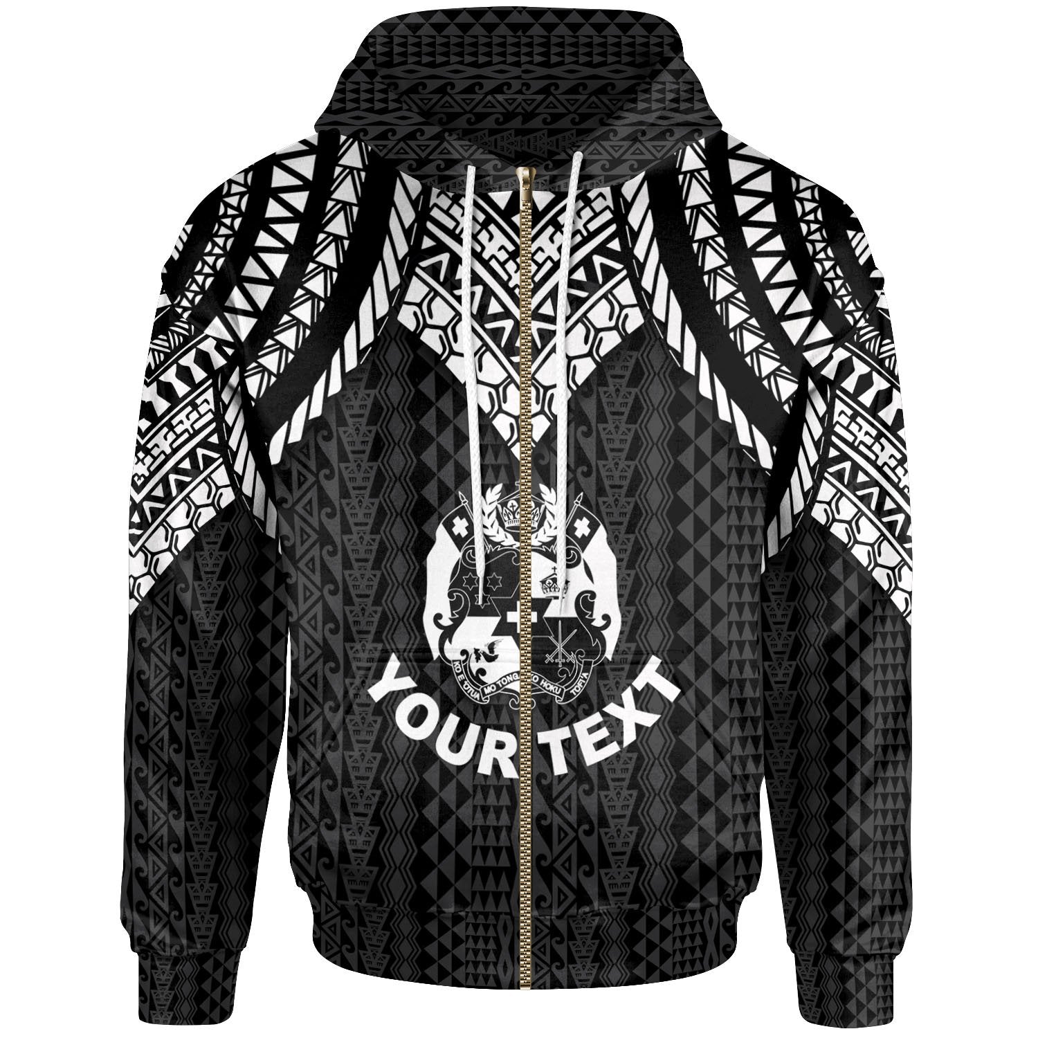 Tonga Custom Zip up Hoodie Polynesian Armor Style Black Unisex Black - Polynesian Pride