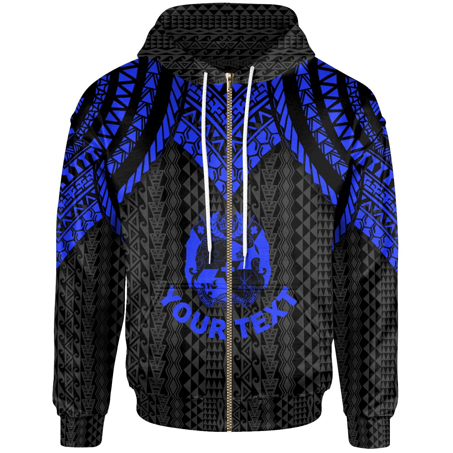 Tonga Custom Zip up Hoodie Polynesian Armor Style Blue Unisex Blue - Polynesian Pride