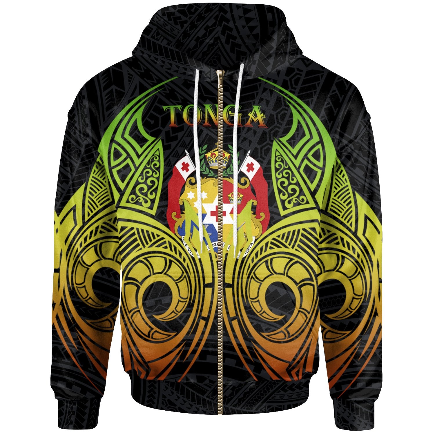 Tonga Zip up Hoodie Polynesian Reggae Tatoo Unisex Reggae - Polynesian Pride