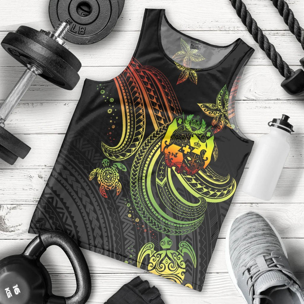 Tonga Custom Personalised Men's Tank Top - Reggae Turtle Reggae - Polynesian Pride