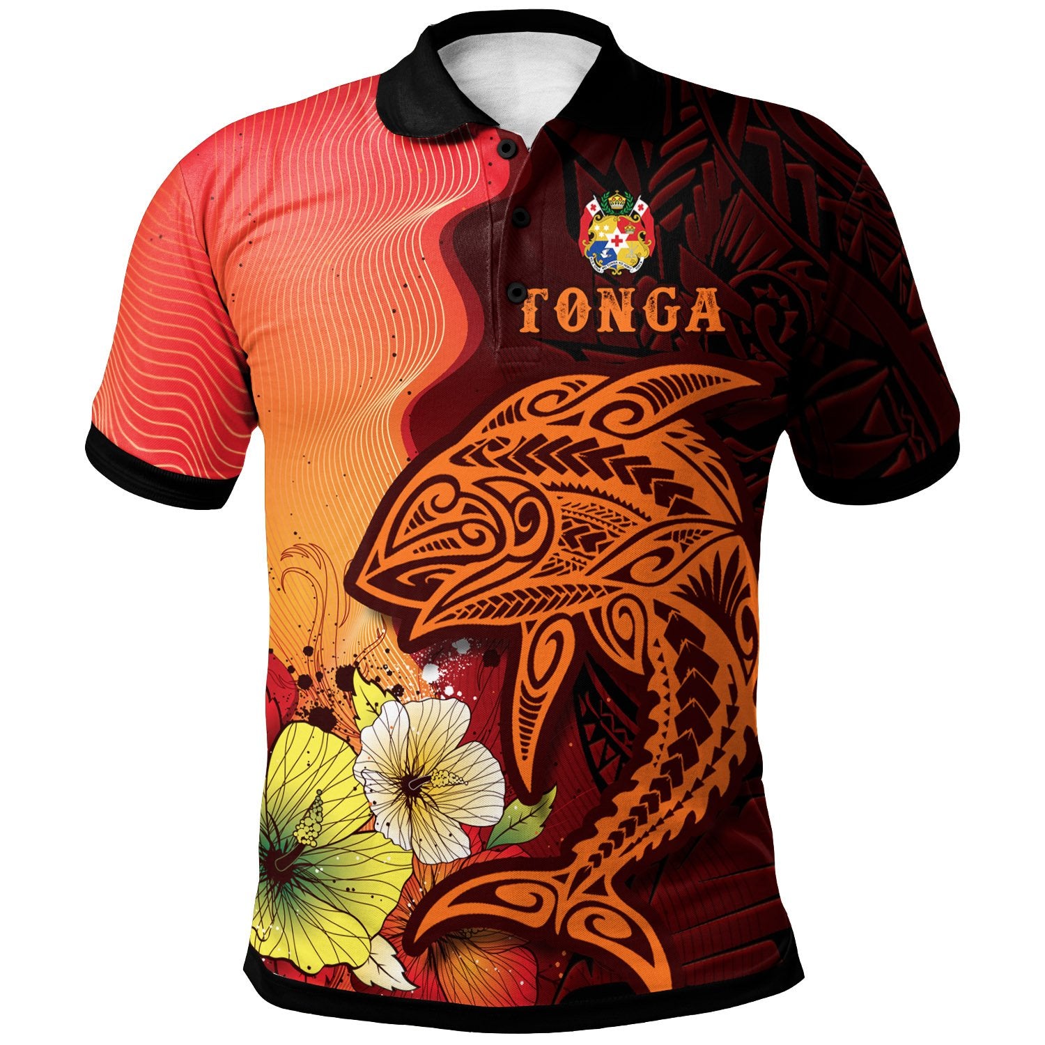 Tonga Polo Shirt Tribal Tuna Fish Unisex orange - Polynesian Pride