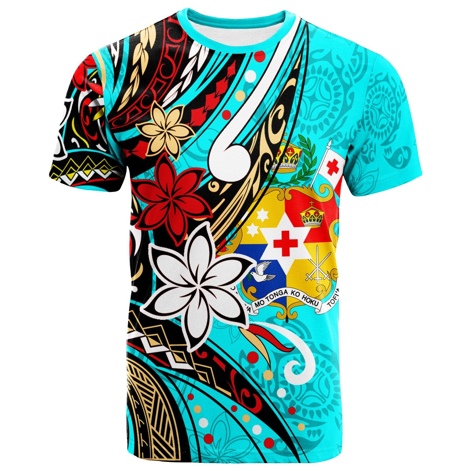 TongaT Shirt Tribal Flower With Special Turtles Blue Color Unisex Blue - Polynesian Pride