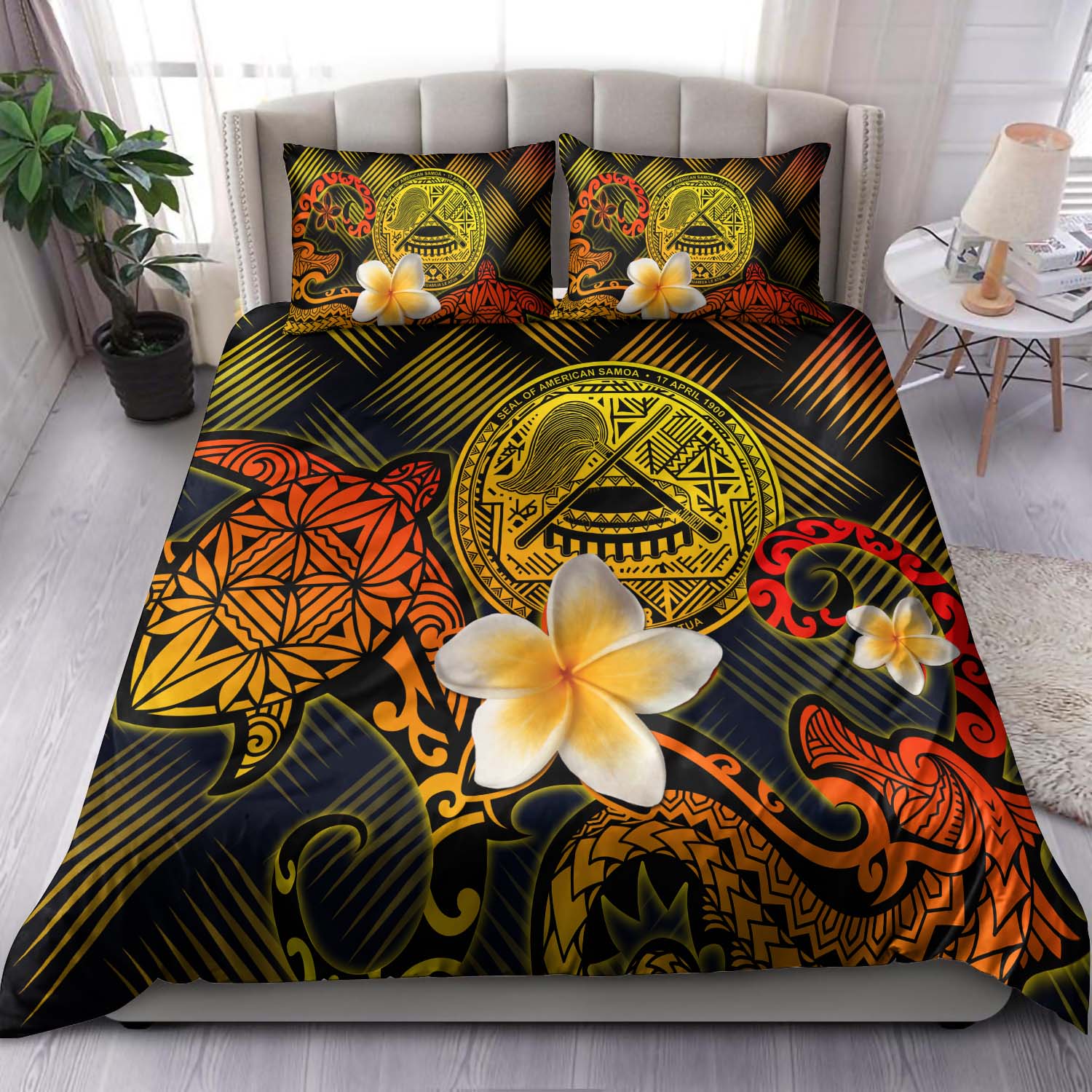 American Samoa Polynesian Bedding Set - Lauhala Turtle Plumeria Tropical Reggae - Polynesian Pride