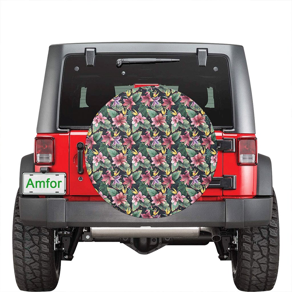 Tropical Flowers, Palm And Leaves Hawaii Spare Tire Cover - Polynesian Pride