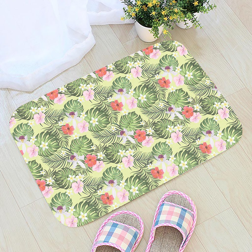 Tropical Hibiscus, Plumeria Green Hawaii Door Mat - Polynesian Pride