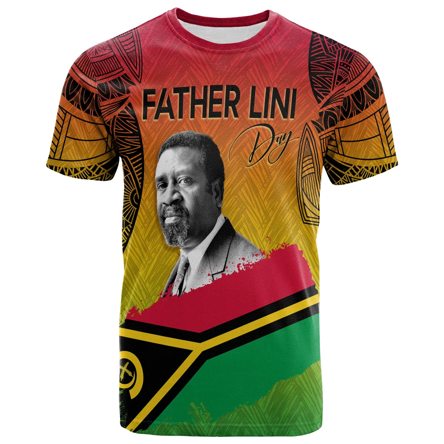 Vanuatu Father Lini Quote T Shirt Flag Style Black LT7 Art - Polynesian Pride