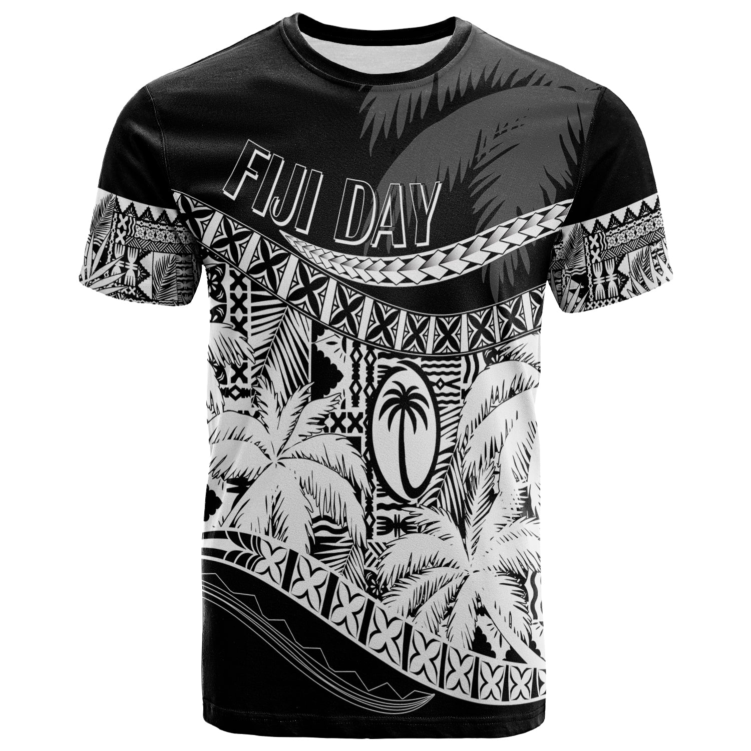Custom Fiji Day T Shirt Flying Fijians Masi Kesa Style Black LT7 Black - Polynesian Pride