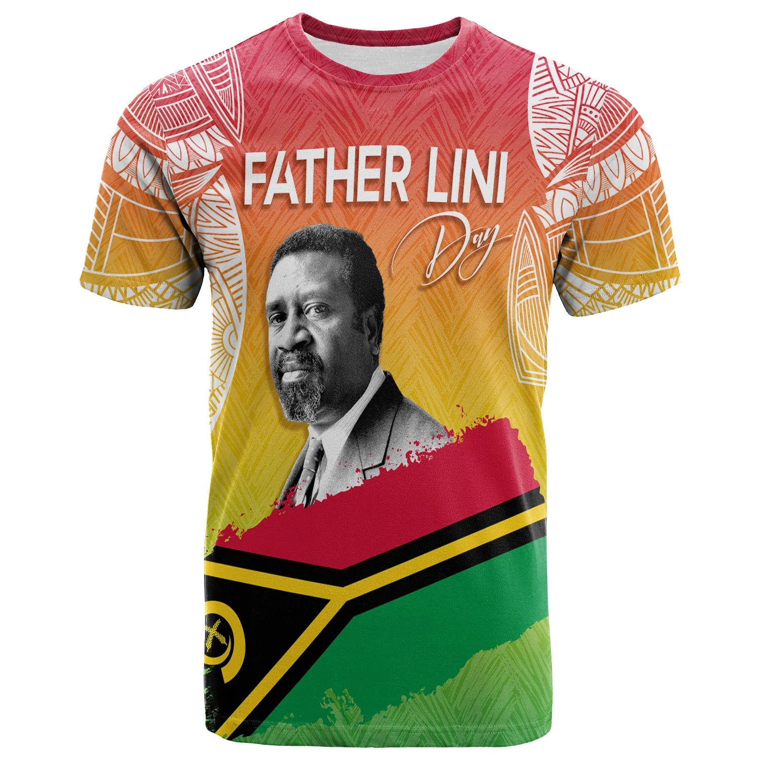 Vanuatu Father Lini Quote T Shirt Flag Style White LT7 Art - Polynesian Pride