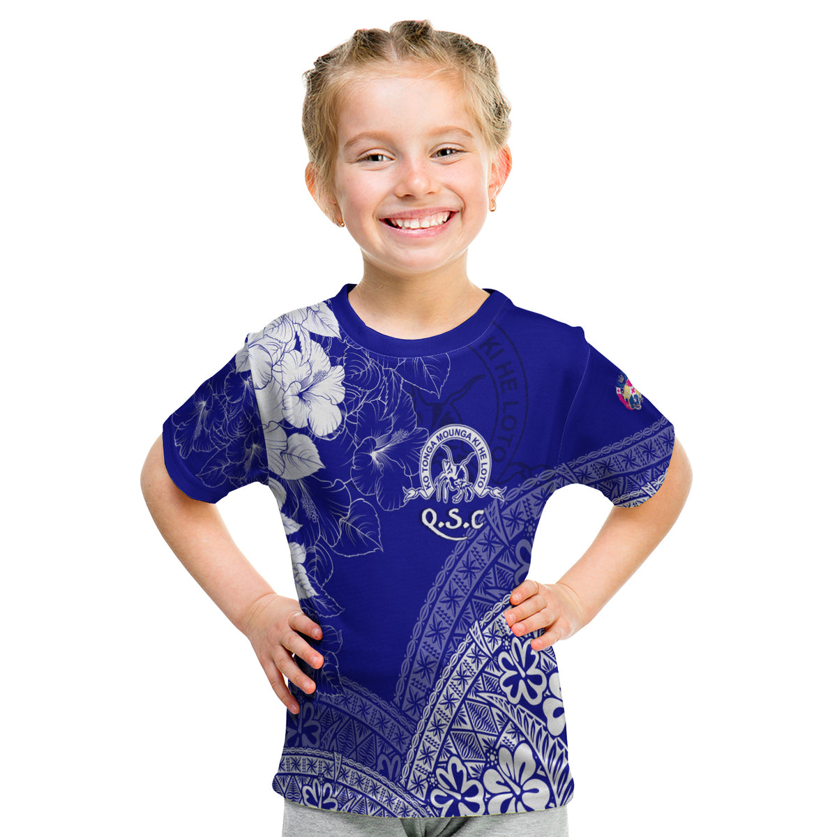 (Custom Personalize) Tonga Kolisi Kuini Salote KID T Shirt QSC Floral Tapa LT7 Youth XL Size14 - Polynesian Pride