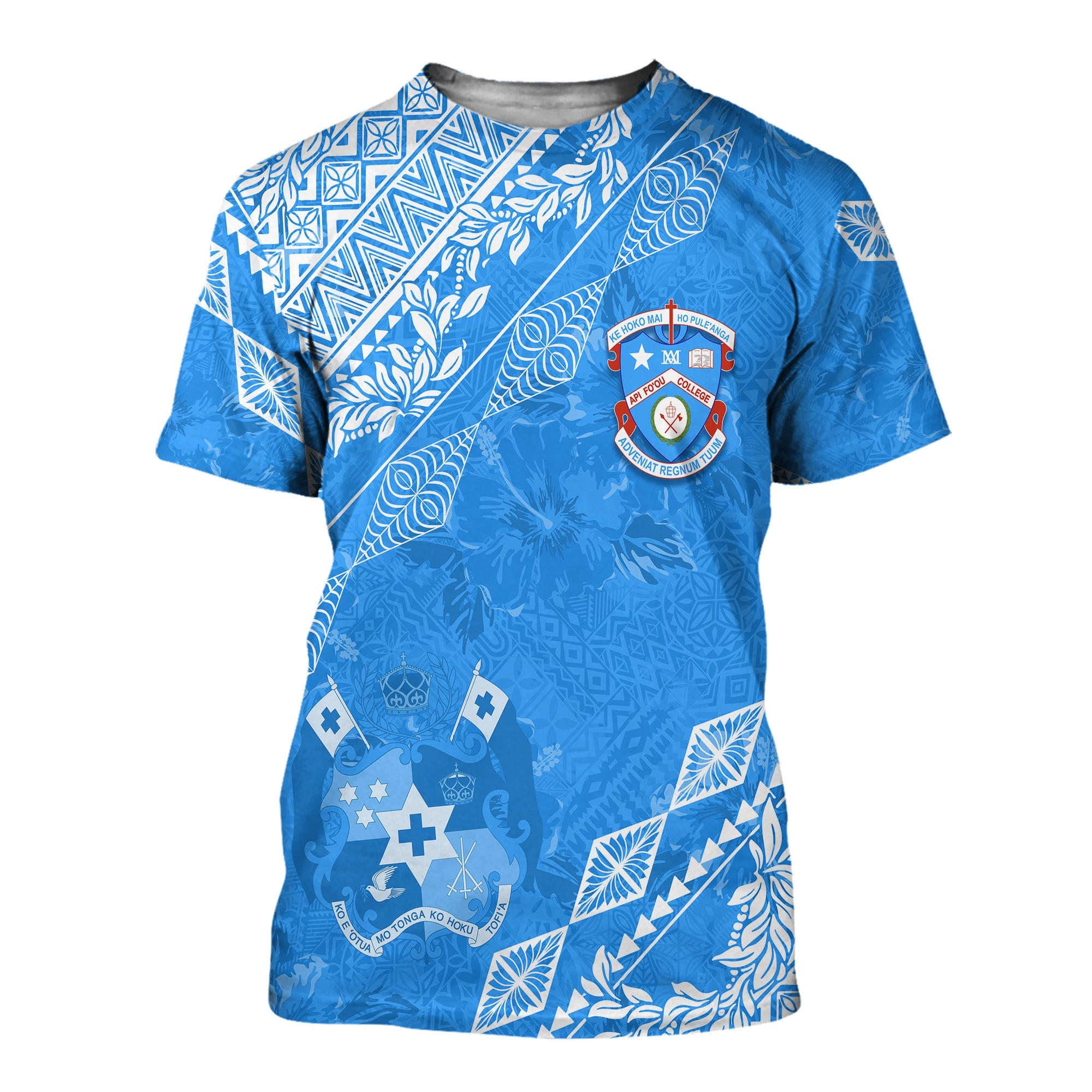 Apifoou College Tonga T Shirt Kupesi Style Ver01 LT7 Blue - Polynesian Pride