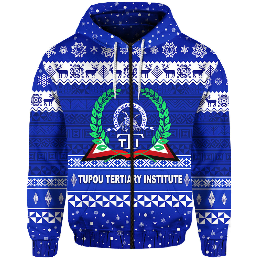 Custom Tupou Tertiary Institute Christmas Zip Hoodie Simple Style LT8 - Polynesian Pride