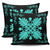 Hawaiian Quilt Maui Plant And Hibiscus Pattern Pillow Covers - Turquoise Black - AH - Polynesian Pride