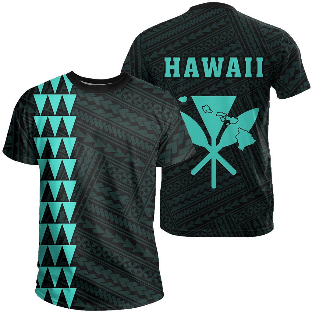 Hawaii Kakau Kanaka Map T Shirt Turquoise Unisex Turquoise - Polynesian Pride